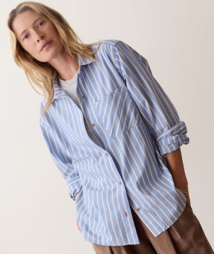 Jane Relaxed Shirt In Cali Poplin Blue Stripe