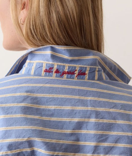 Jane Relaxed Shirt In Cali Poplin Blue Stripe