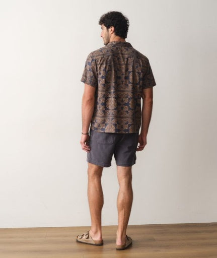 Pablo Tencel Linen Resort Shirt - Brown/Navy Geo Fan Print