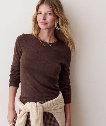 Mini Rib Long Sleeve Crew Tee Chocolate