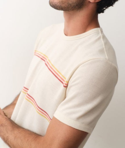 Signature Jacquard Crew Tee - White Sunset Stripe