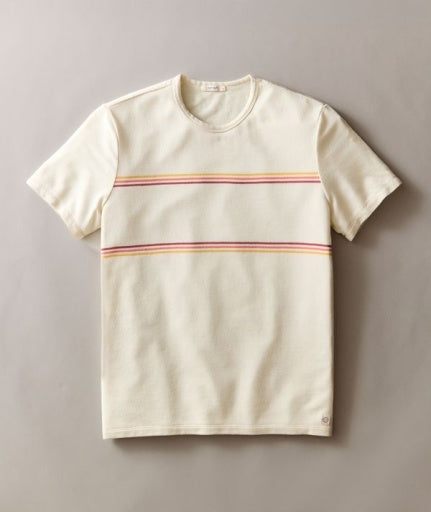 Signature Jacquard Crew Tee - White Sunset Stripe