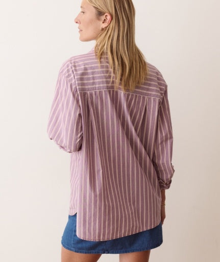 Jane Relaxed Shirt In Cali Poplin Purple Stripe