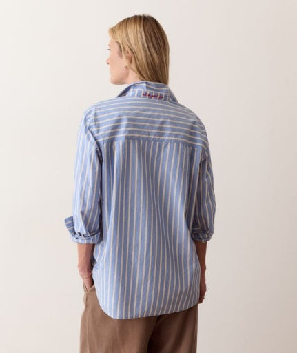 Jane Relaxed Shirt In Cali Poplin Blue Stripe