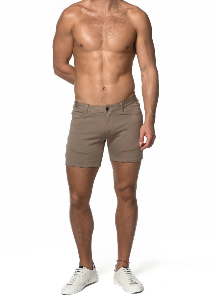 Dark Khaki 5" Inseam Stretch Knit Jeans Shorts St-1932