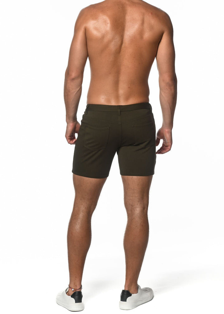 Olive 5" Inseam Stretch Knit Jeans Shorts St-1932