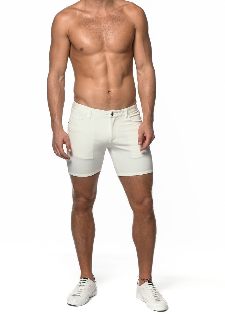 White 5" Inseam Stretch Knit Jeans Short St-1932
