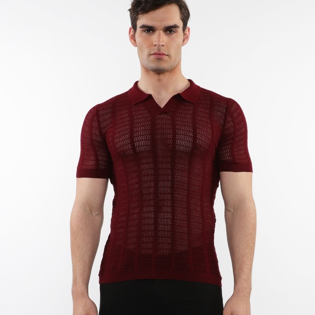 Pear/Combat Two Tone Textured Cotton 3-Button Knit Polo PM-16321