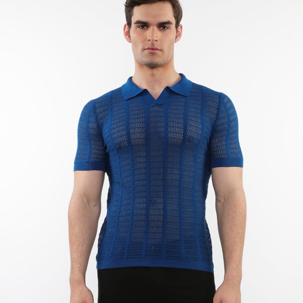 Pear/Combat Two Tone Textured Cotton 3-Button Knit Polo PM-16321