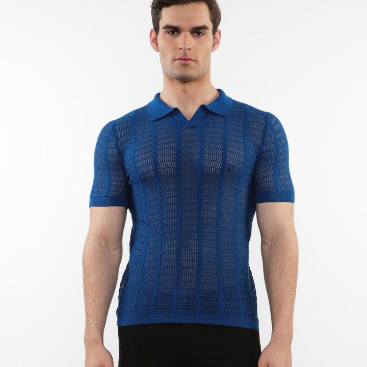 Pear/Combat Two Tone Textured Cotton 3-Button Knit Polo PM-16321