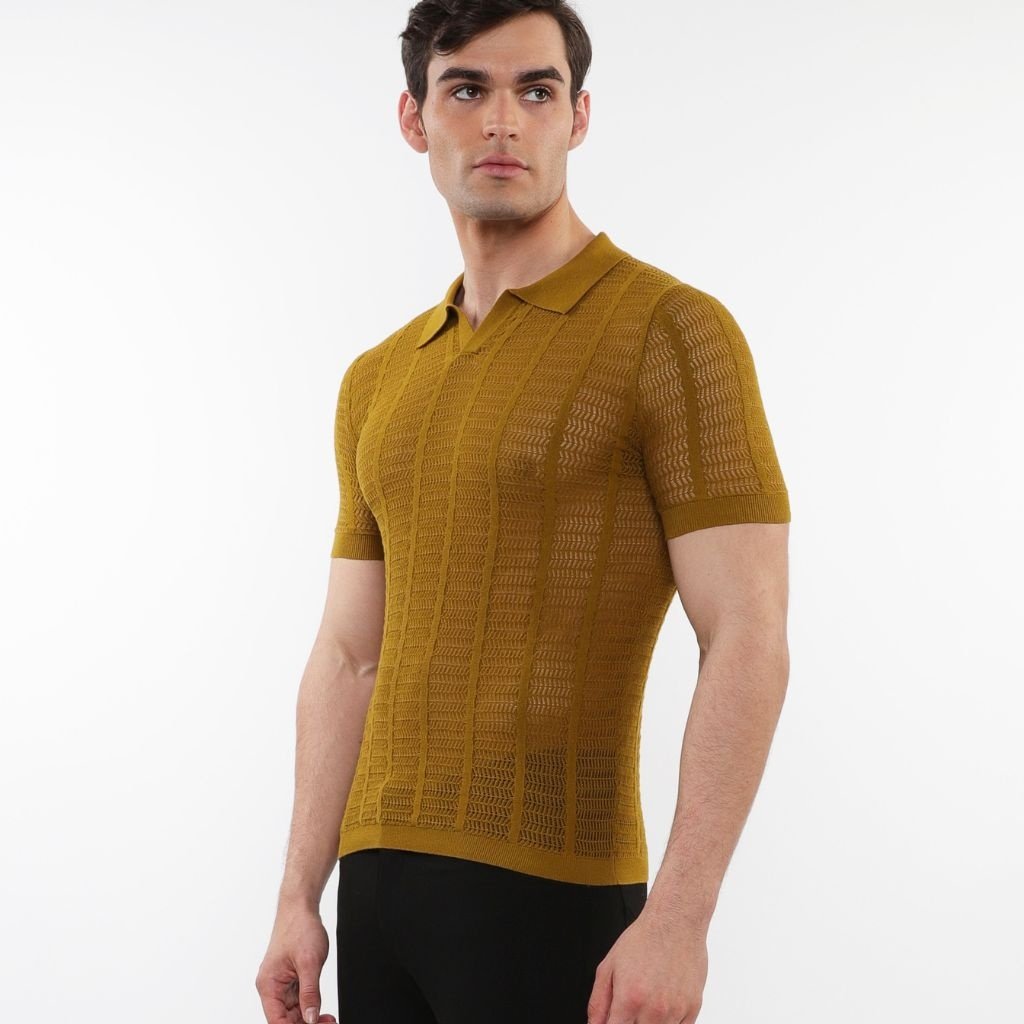 Pear/Combat Two Tone Textured Cotton 3-Button Knit Polo PM-16321