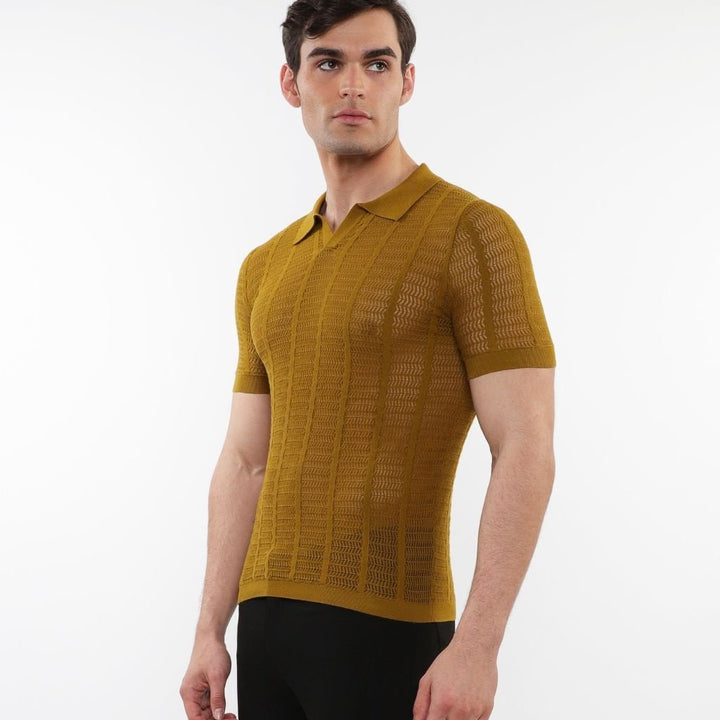 Pear/Combat Two Tone Textured Cotton 3-Button Knit Polo PM-16321