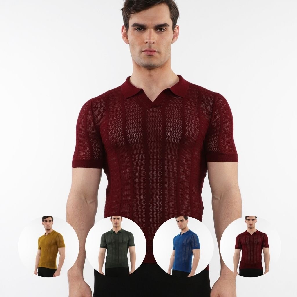 Pear/Combat Two Tone Textured Cotton 3-Button Knit Polo PM-16321