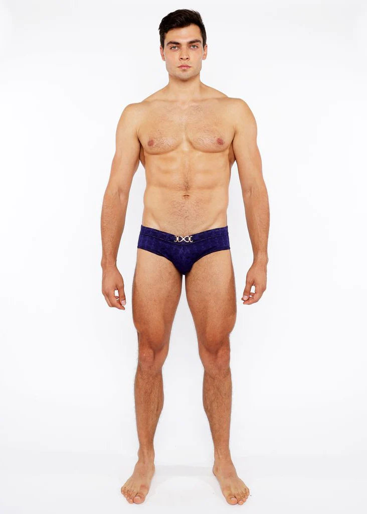Navy Arrows Textured Swim Brief W/Buckle St-8021-01