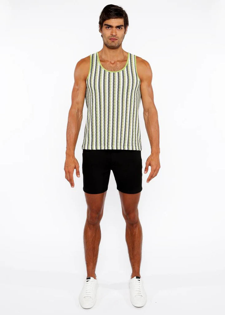 Olive/Midnight Stripes Stretch Open Knit Tank Top St-24217