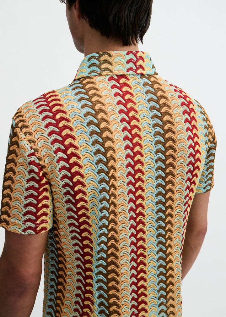 Mirage/Yolk Vertical Arrow Stripe Open Knit Short Sleeve Shirt St-24072