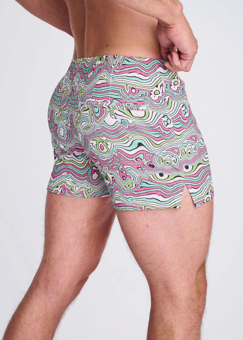 Bud/Blush Swirls Printed Seersucker Swim Shorts W/Mesh Lining PM-6018-50