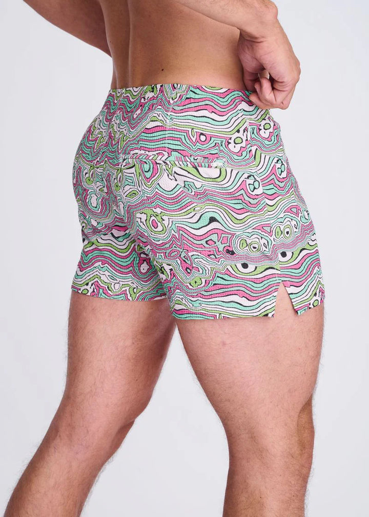 Bud/Blush Swirls Printed Seersucker Swim Shorts W/Mesh Lining PM-6018-50