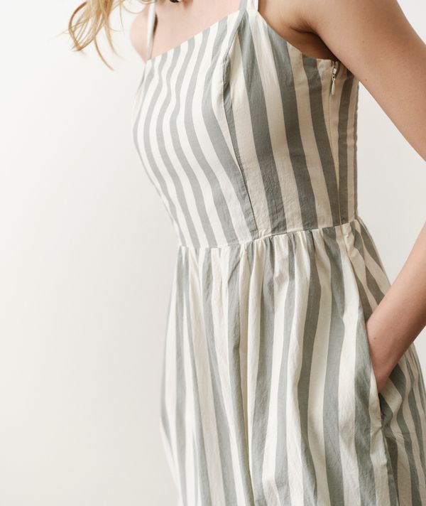 Demi Poplin Midi Dress Olive Stripe