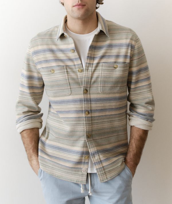Pacifica Stretch Twill Overshirt Blue/Green Baja Stripe