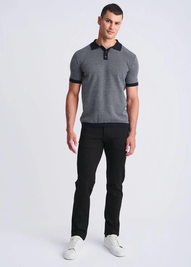 Off White/Navy Two Tone Textured Cotton 3-Button Knit Polo PM-16321
