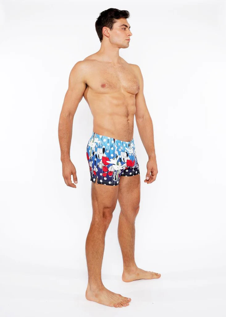 Cloud/Navy Dots Floral Printed Swim Short W/Mesh Brief Lining