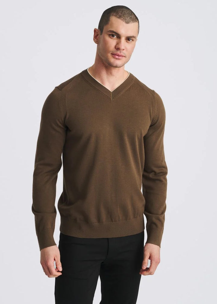 Contrast V-Neck Wool Blend Sweater