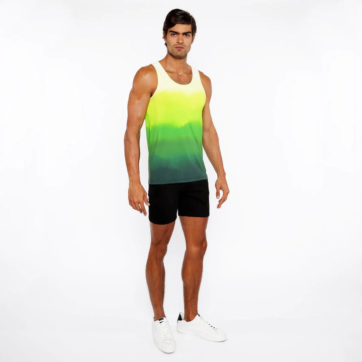 Green Gradient Printed Stretch Mesh Tank Top St-11138