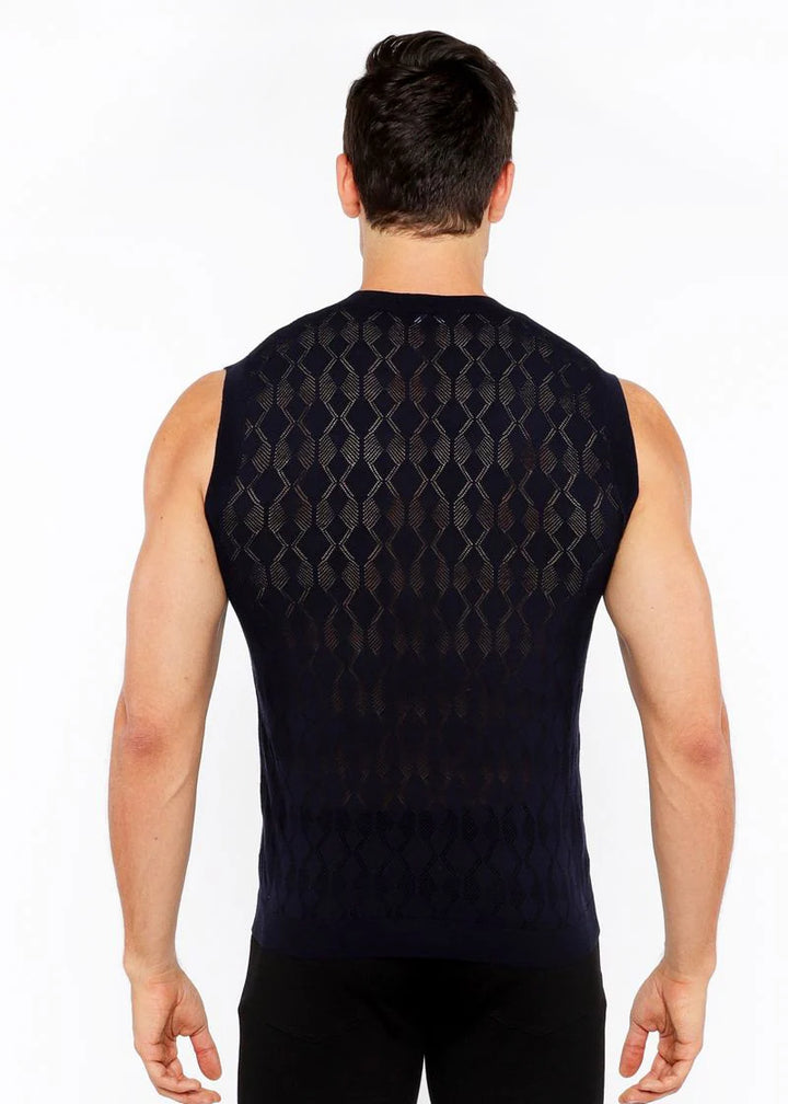 Diamond Pointelle Knitted Vest St-24301 Navy