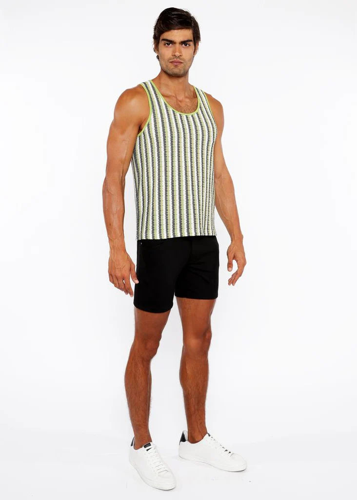 Olive/Midnight Stripes Stretch Open Knit Tank Top St-24217
