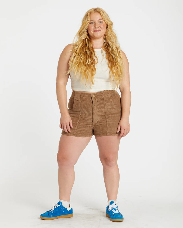 Women's Corduroy Solid Short Brown