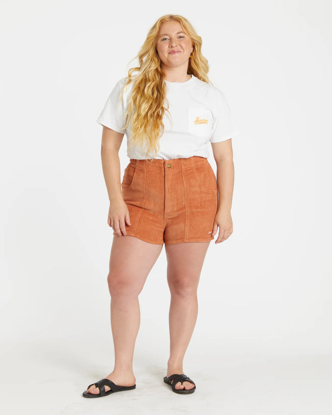 Women's Corduroy Solid Short Rust