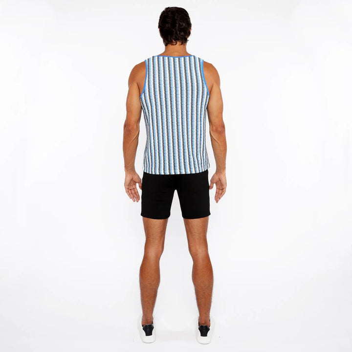 Aqua/Midnight Stripes Stretch Open Knit Tank Top St-24217