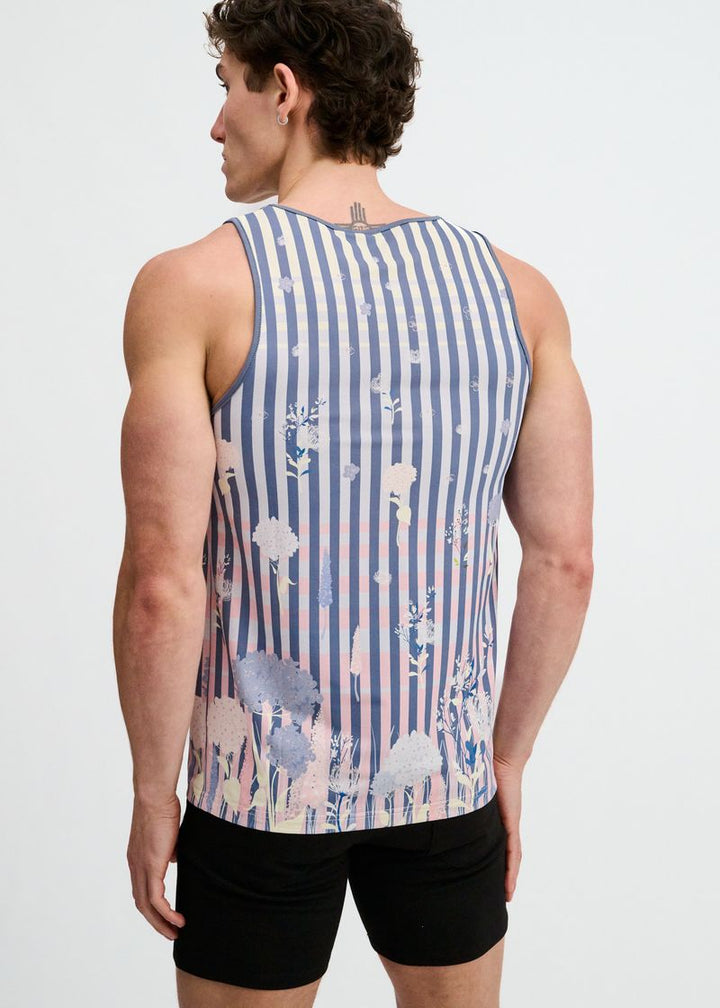 Slate/Blush Stripes Printed Stretch Mesh Tank St-11149