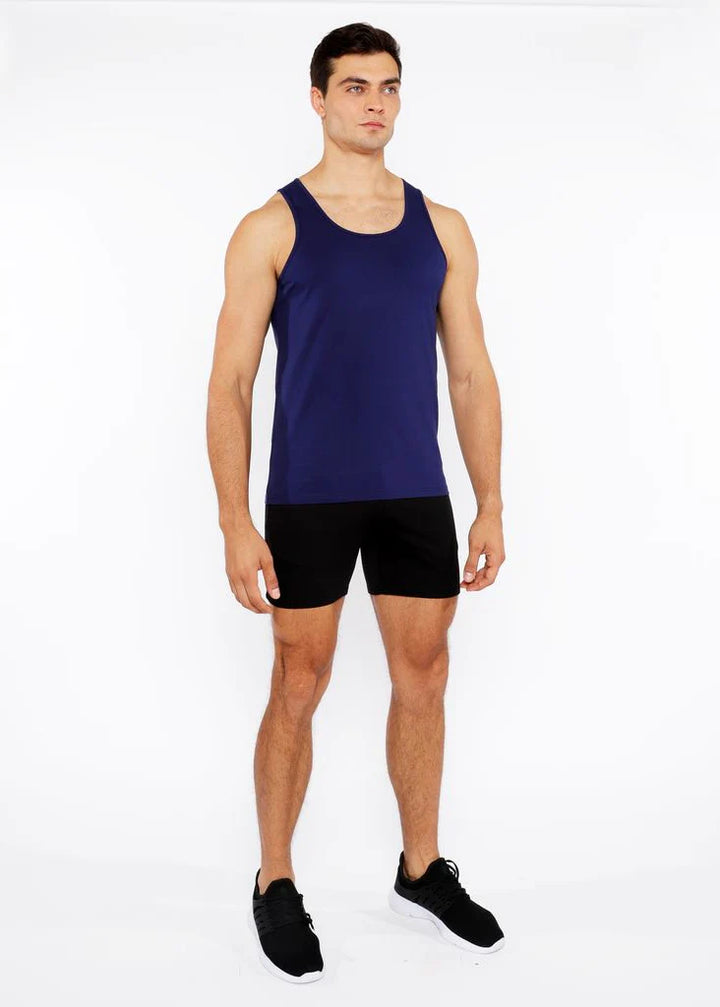 Navy Circle Spine Laser Cut Stretch Jersey Tank Top St-20050