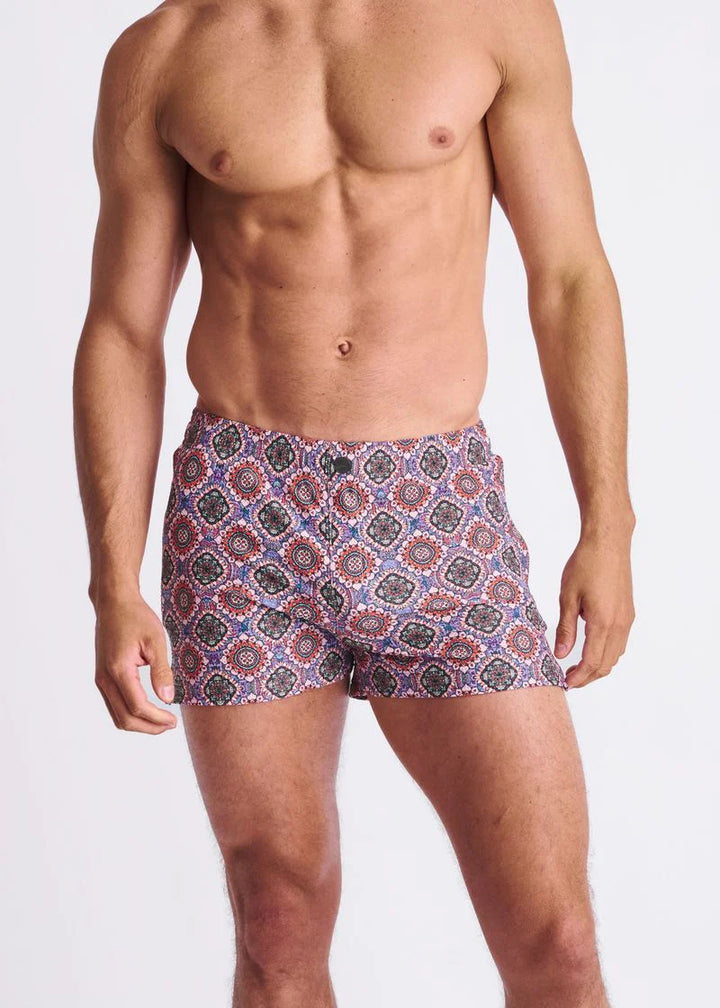 Blush/Coral Medallions Printed Seersucker Swim Shorts W/Mesh Lining PM-6018-53