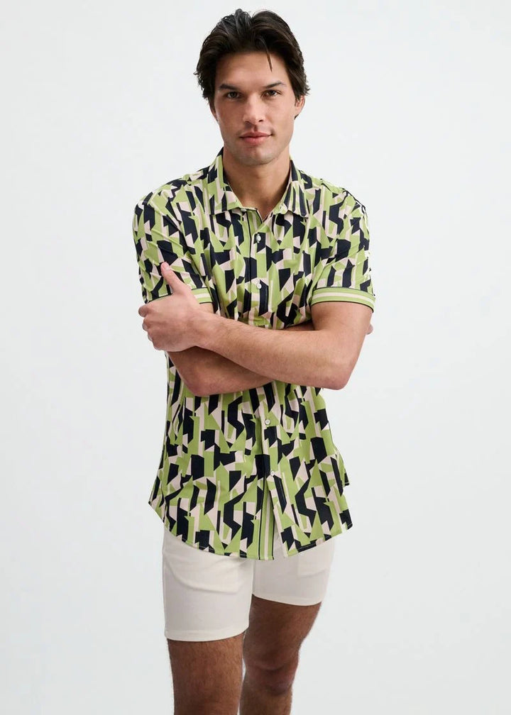Menthol/Midnight Abstract Performance Knit Stretch Short Sleeve Shirt