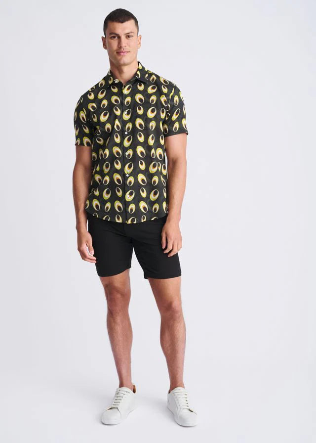 Army/Amber Discs Printed Lightweight Cotton/Tencel Short Sleeve Shirt PM-47052