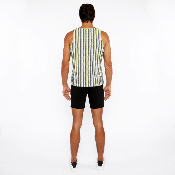 Olive/Midnight Stripes Stretch Open Knit Tank Top St-24217