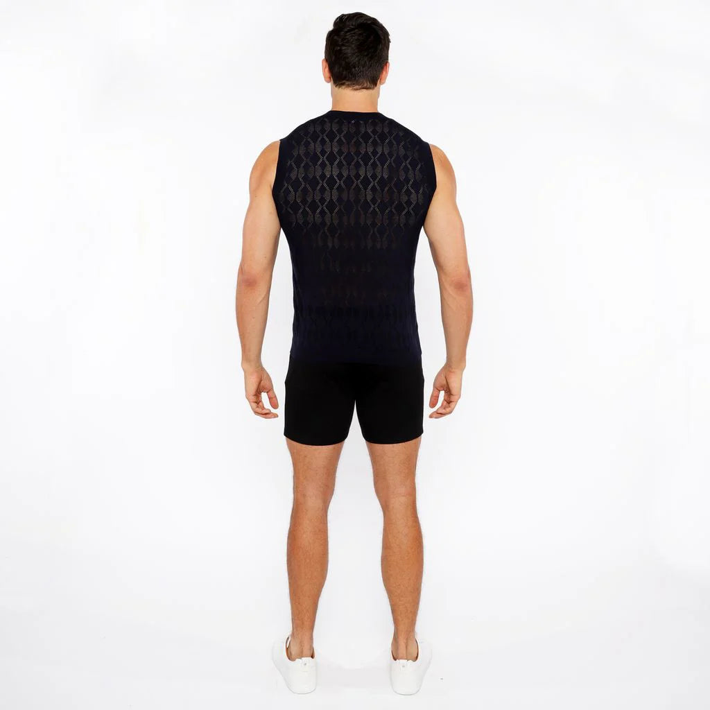 Diamond Pointelle Knitted Vest St-24301 Navy