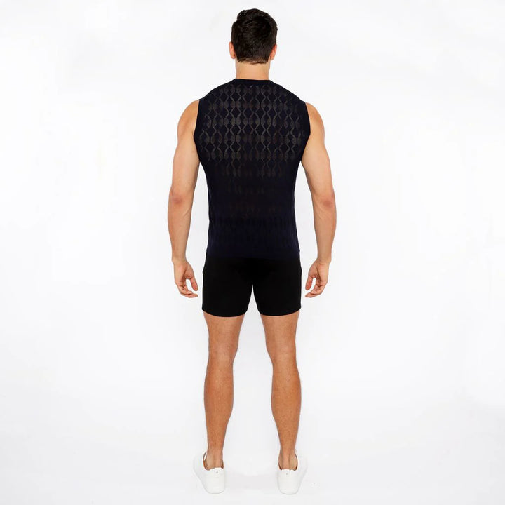 Diamond Pointelle Knitted Vest St-24301 Navy